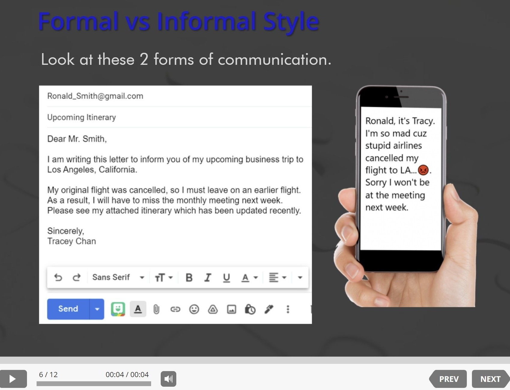 Formal vs Informal Communication iSpring activity screenshot